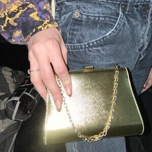 Vintage Mini Gold Metallic Clutch with Chain